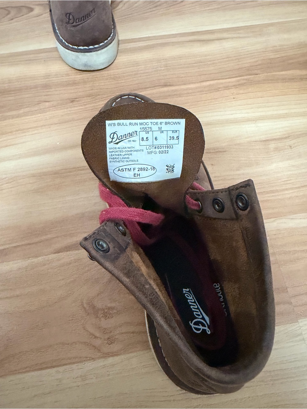 Danner Brown Leather Moc Toe Boot with Red Laces - Picture 6 of 6